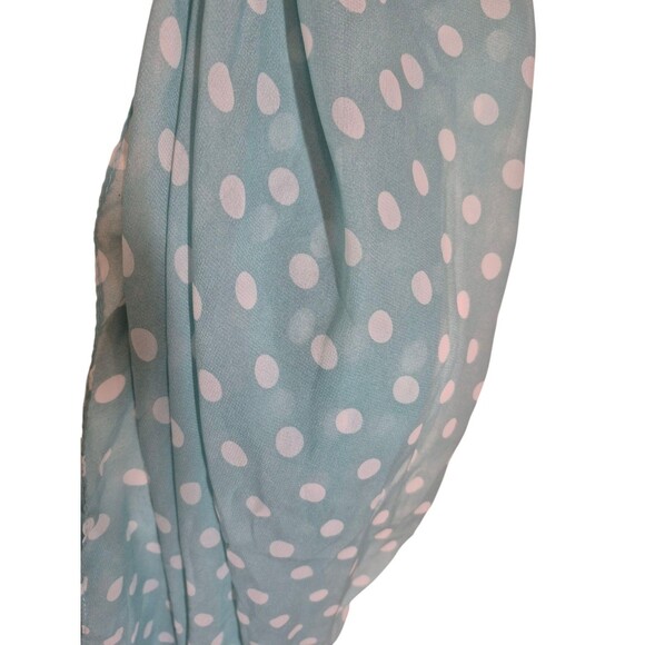 2 Chic Light Gauzy Polka Dot Infinity Scarf Aqua Blue White - Picture 4 of 6